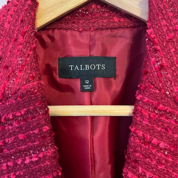 Talbots Woven Blend Jacket Blazer Silk Wool Trim Red Pink Career Women's 12 New - Picture 3 of 10